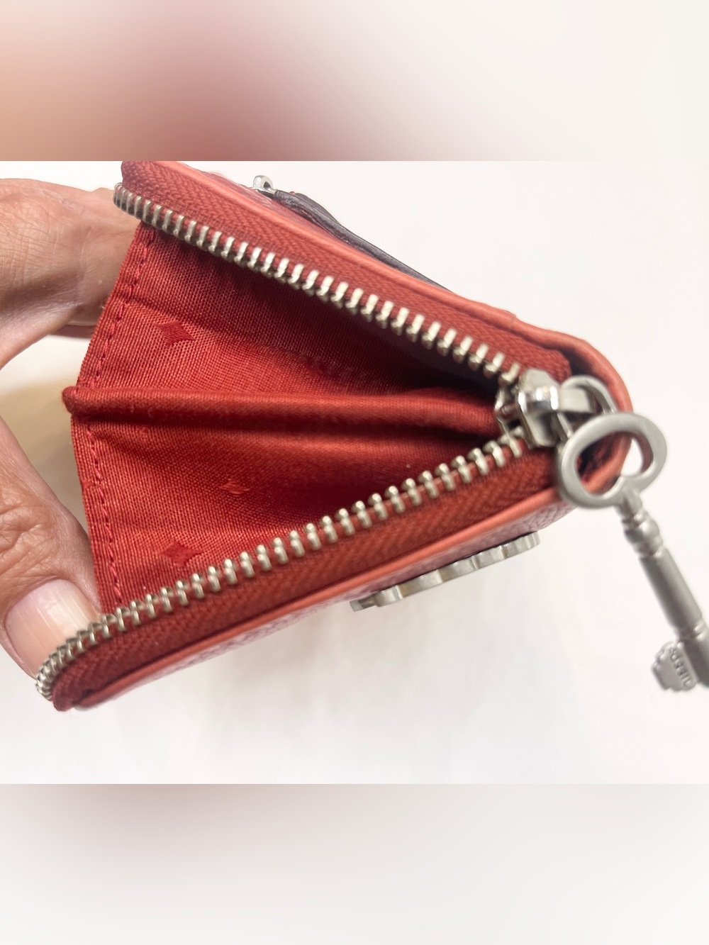 Fossil Red Leather Zip Wallet with Swan Accent - Picture 10 of 16